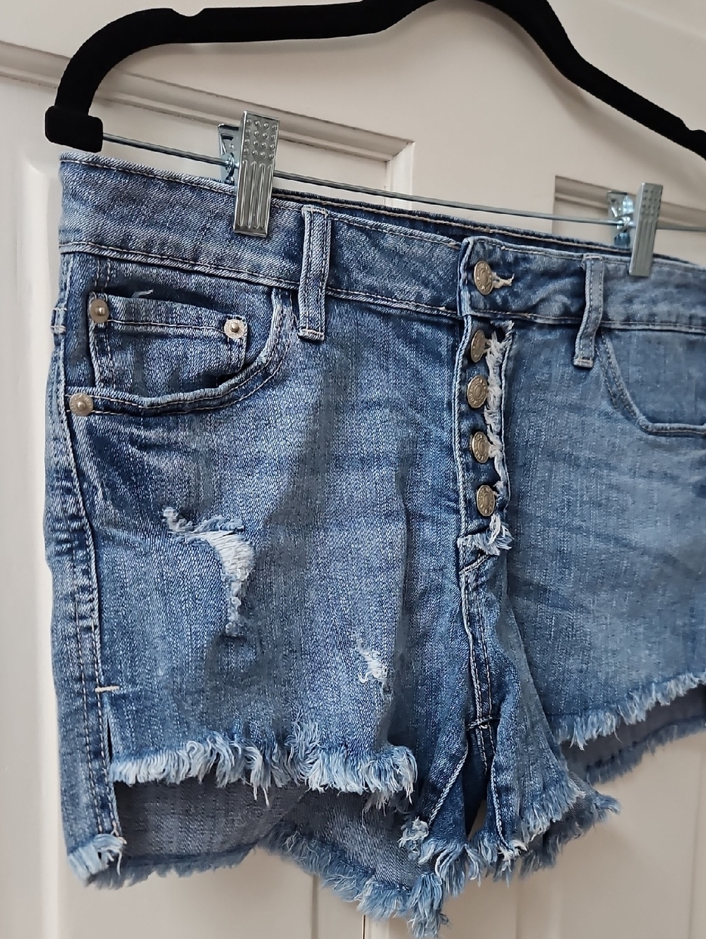 Distressed Light Blue Denim Women's Shorts - Picture 2 of 4